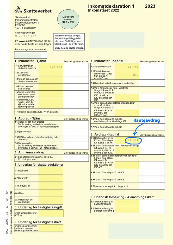 Ränteavdrag i deklarationen